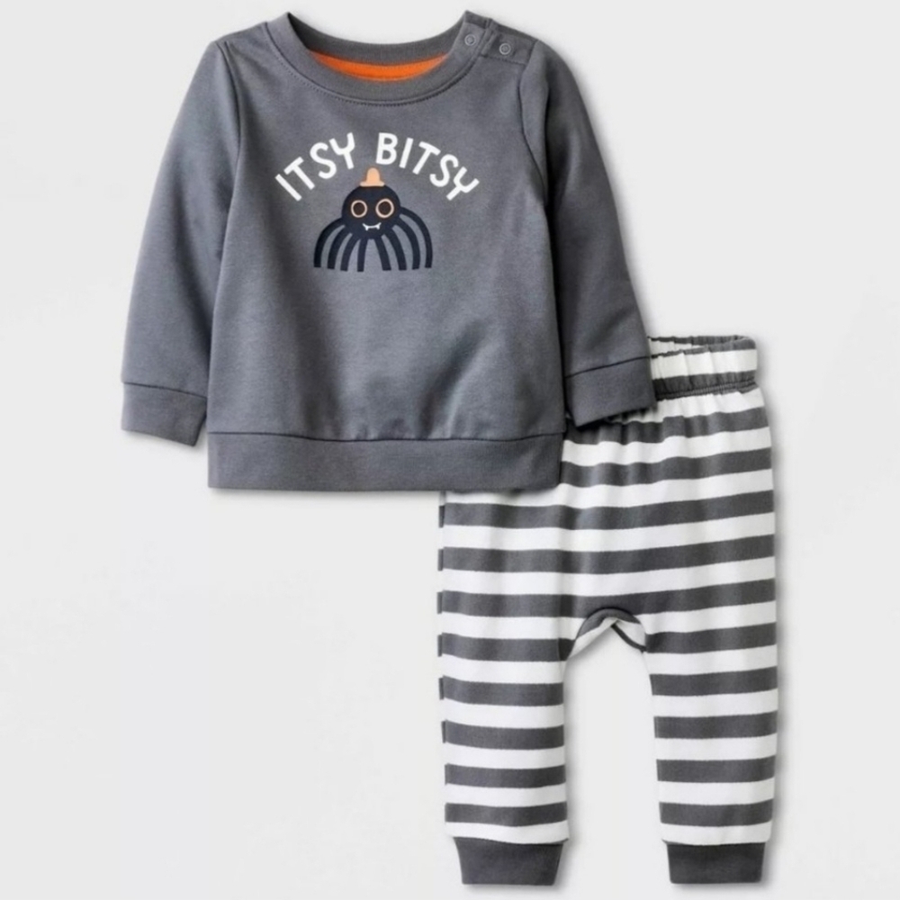 NWT Cat & Jack Baby 0-3M Itsy Bitsy Sweatshirt & Jogger Pants Set Halloween New